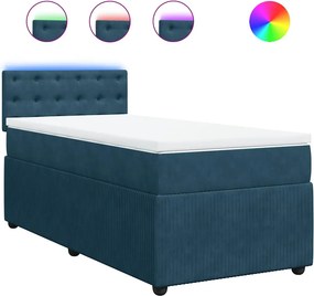 vidaXL Kék bársony rugós ágy matraccal 100 x 200 cm