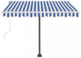 kék és fehér kézzel kihúzható póznás napellenző 350 x 250 cm