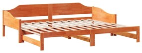 viaszbarna tömör fenyőfa kihúzható kanapéágy 90 x 200 cm