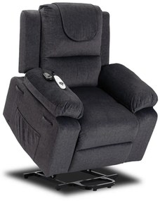 Elektromosan Vezérelhető Masszázsfunkciós Relaxfotel Sötétszürke Színben, Felállást Segítő Funkcióval. FENIX