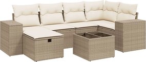 vidaXL 7 részes bézs polyrattan kerti ülőgarnitúra párnákkal