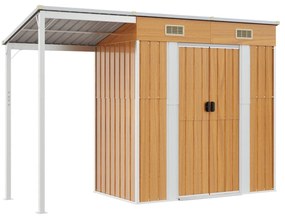 világosbarna fészer meghosszabbított tetővel 277x110,5x181 cm
