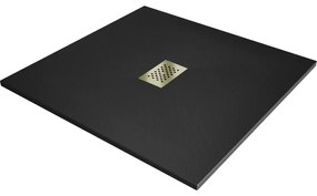 Mexen Hugo négyzet alakú SMC zuhanytálca 100 x 100 cm, fekete, arany fedéllel - 42701010-G