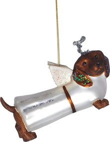HANG ON üveg karácsonyfadísz tacskó, 13cm