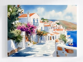 Vászonkép Canvas Görögország Santorini Utca Bugenwilla Tenger 80x60