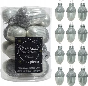 Makk alakú üveggömbök makk 12db-os fehér karácsonyfadísz