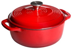 Zománcozott, öntöttvas edény fedővel 5,7 L, piros