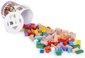 Fa építőkocka formaillesztő vödörrel 100 darabos készlet