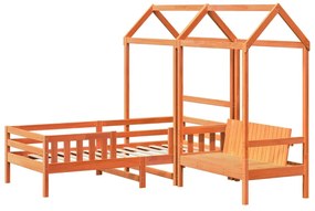 viaszbarna tömör fenyőfa ágy és pad szett tetővel 90 x 190 cm