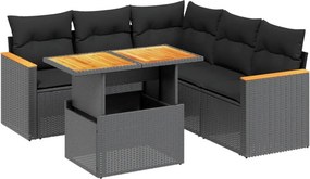 vidaXL 6 részes fekete polyrattan kerti ülőgarnitúra párnákkal