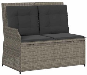 Szürke polyrattan dönthető kerti pad párnával