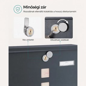 Postaláda újságtartóval, zárható, falra szerelhető, 30,5 x 9,5 x 33,3 cm, antracitszürke