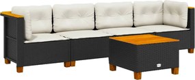 vidaXL 5 részes fekete polyrattan kerti kanapészett párnákkal