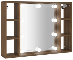barna tölgyszínű tükrös szekrény LED-ekkel 76 x 15 x 55 cm
