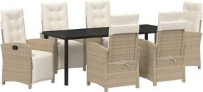 vidaXL Kert étkező szett párnával 7 pcs Bézs polirattan