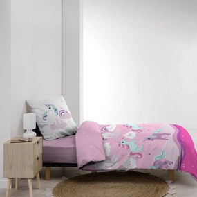 Rózsaszín egyszemélyes pamut gyerek ágyneműhuzat 140x200 cm Licorne – douceur d'intérieur