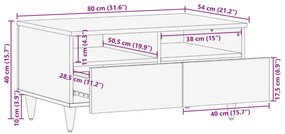 vidaXL Dohányzóasztal fiókkal Sokszínű 80 x 54 x 40 cm Tömör Mangófát