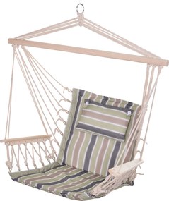 Outsunny Függőszék Csíkos Mintás Hintaágy Fejpárnával Belső és Külső Használatra 100x106 cm Max Terhelhetőség 100 kg | Aosom