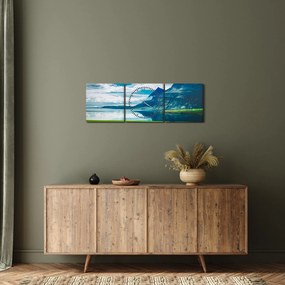 Egy tó hegyekkel képe (órával) (90x30 cm)