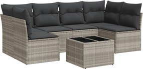 vidaXL 7 részes világosszürke polyrattan kerti ülőgarnitúra párnákkal