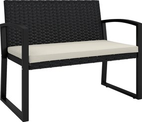 Outsunny 2-Fős Szintetikus Rattan Kerti Pad Fekete és Bézs Párnázott Karfával, 240 kg teherbírással Teraszra, 103x58x78 cm | Aosom
