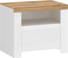 Éjjeliszekrény 1S, fényes fehér/wotan tölgy, VILGO