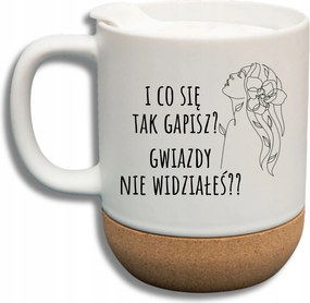 Fehér Bögre Fedéllel És Parafa Aljjal Ajándék És Mit Bámulsz Így?