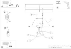 Sollux SL.1455 - Csillár rúdon LEVAR 4xE27/15W/230V fekete