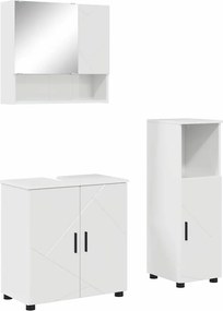 vidaXL Fürdőszoba bútor szett 3 pcs Magas Fényű Fehér Faanyag & Fém