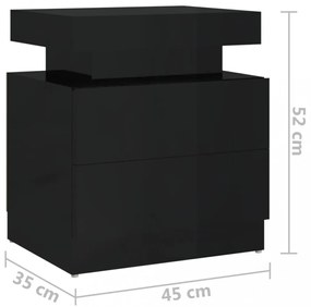 magasfényű fekete szerelt fa éjjeliszekrény 45 x 35 x 52 cm