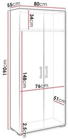 Ruhásszekrény Teratino 2D (fehér)  . 1105832