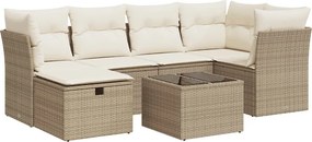 vidaXL 7 részes bézs polyrattan kerti ülőgarnitúra párnákkal