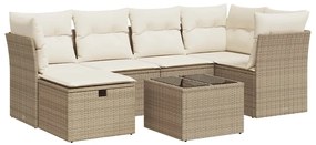 vidaXL 7 részes bézs polyrattan kerti ülőgarnitúra párnákkal