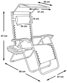 Zéró gravitáció szék napellenzővel és pohártartóval 2 db, több színben-fekete
