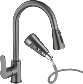 Grafit Konyhai Csaptelep Kihúzható Kifolyócsővel 3 Funkciós, Forgatható