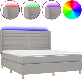 vidaXL világosszürke szövet rugós és LED-es ágy matraccal 160x200 cm