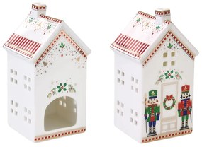 Karácsonyi diótörő mintás porcelán mécsestartó házikó Nutcrackers