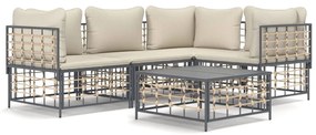 5 részes antracitszürke polyrattan kerti ülőgarnitúra párnákkal