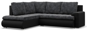 Tokio sarokkanapé, L alakú háttámlával, 2 ágyneműtartóval, fonott + műbőr, baloldali, szürke - fekete