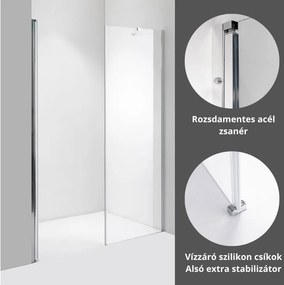 Stuxi Verona Fix 200 cm (90+110) széles csukló zuhanyajtó fix fallal, 6 mm vízlepergető üveggel, króm profillal, 195 cm magas