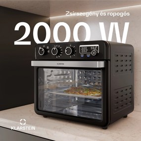 Klarstein Air Glaze forrólevegős sütő, 2000 W, 34 liter, panorámaablak, tartozékkészlettel együtt