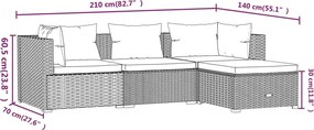 4 részes barna polyrattan kerti bútorszett párnákkal