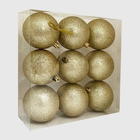 Arany glitteres műanyag karácsonyi gömb szett 8 cm 9 db
