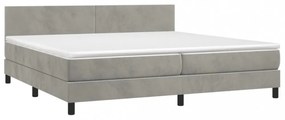 világosszürke bársony rugós és LED-es ágy matraccal 200x200 cm
