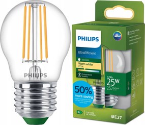 Led izzó E27 Golyó P45 1.2W 25W 252lm 210lm/W 2700K A-osztály Philips