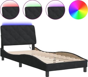 vidaXL fekete bársony ágykeret LED-ekkel matrac nélkül 80 x 200 cm