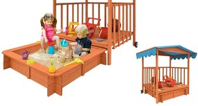 Fa játszóház homokozóval és árnyékoló tetővel