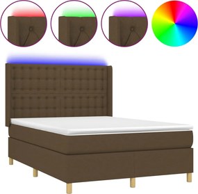 vidaXL barna szövet rugós és LED-es ágy matraccal 140x200 cm