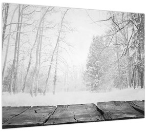 Üveg kép - Fából készült móló télen (70x50 cm)