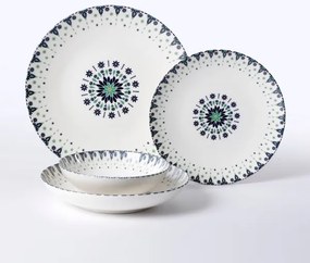 24 részes porcelán étkészlet, fehér/kék